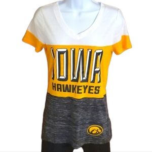 Creative Apparel Concepts Women's Iowa Hawkeye Color Block V-neck T-shirt